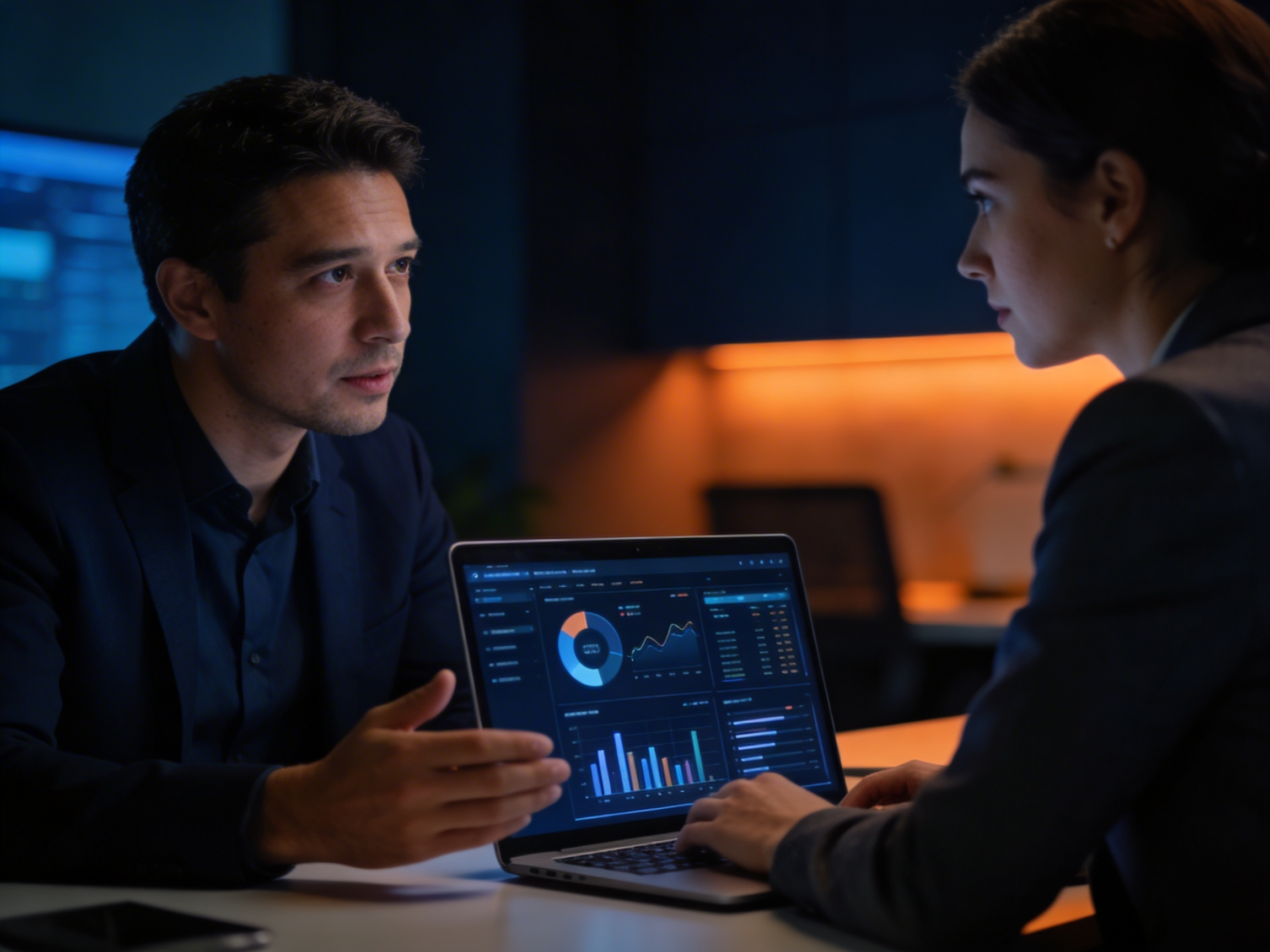 Manager and employee reviewing workforce intelligence